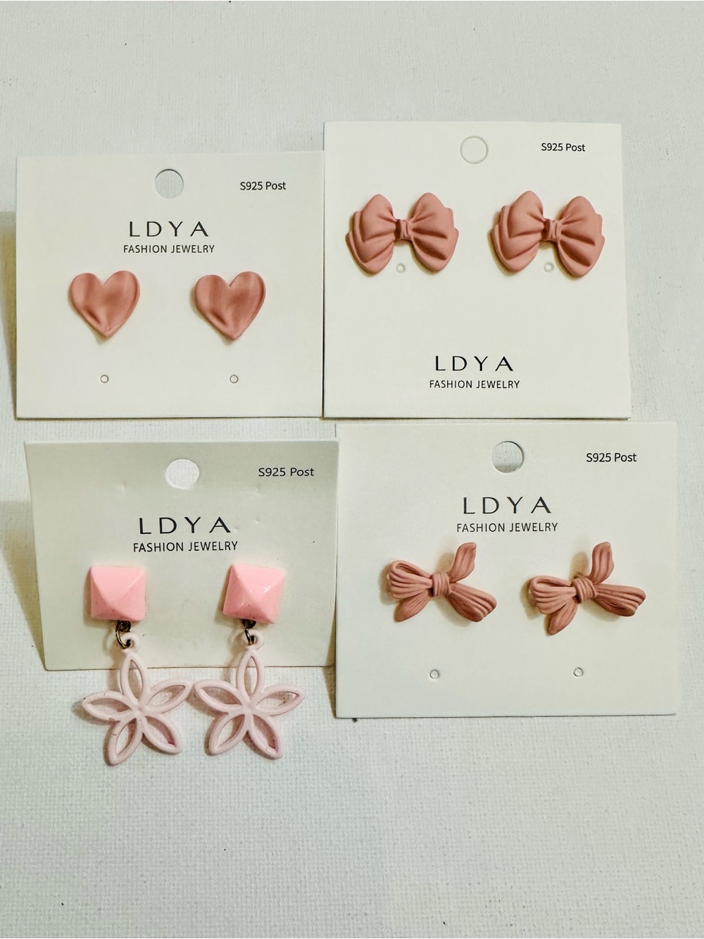 4 Pair Blush Pink Coquette Bow Heart Floral Earrings Bundle